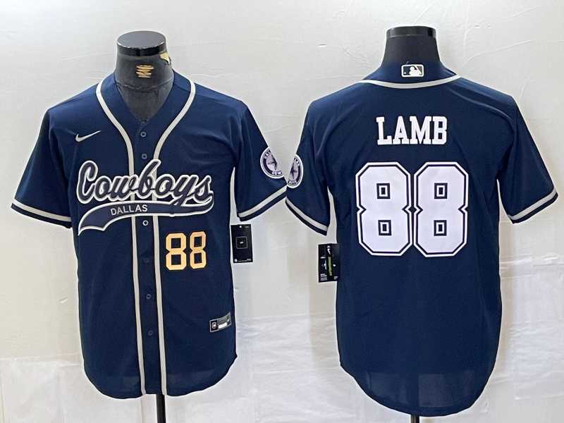 Mens Dallas Cowboys #88 CeeDee Lamb Navy Cool Base Stitched Baseball Jerseys